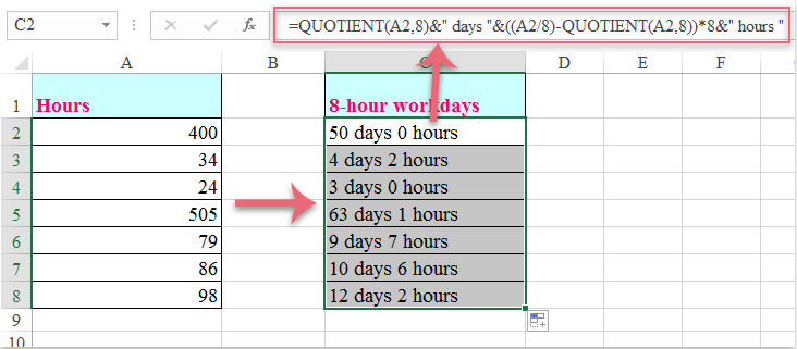 How To Convert Hours To 8 Hour Work Days In Excel