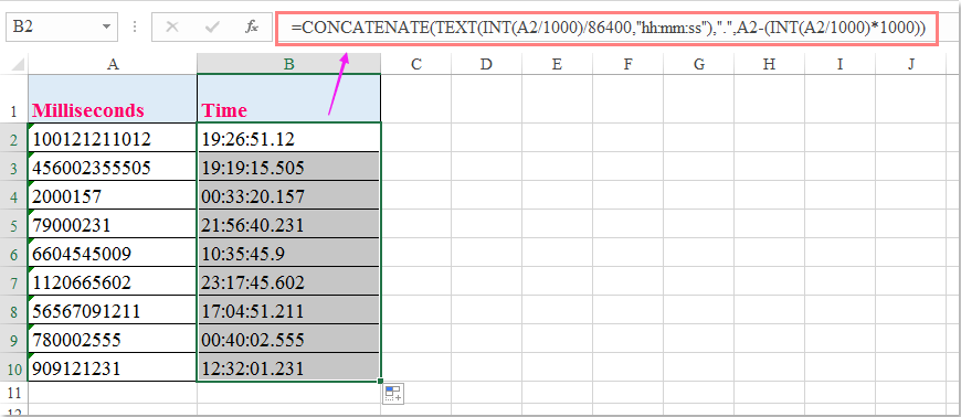 doc 밀리 초를 시간으로 변환 1