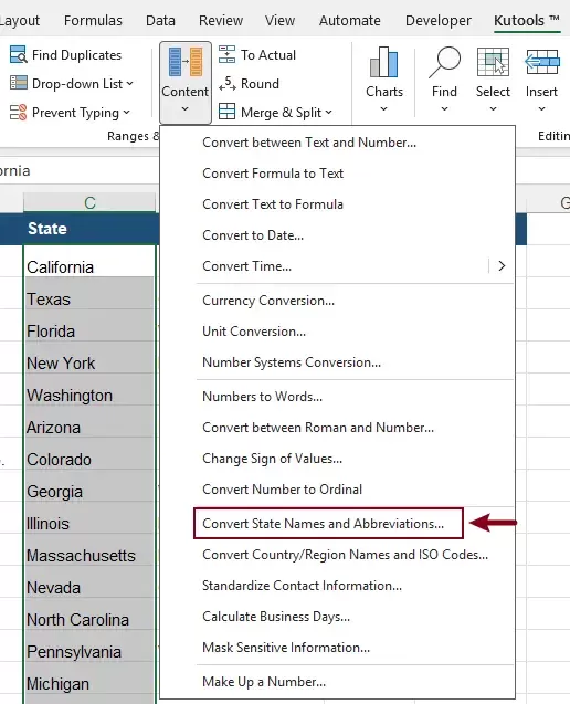 open the convert state province names and abbreviations dialog box