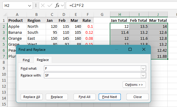 Find and Replace dialog box