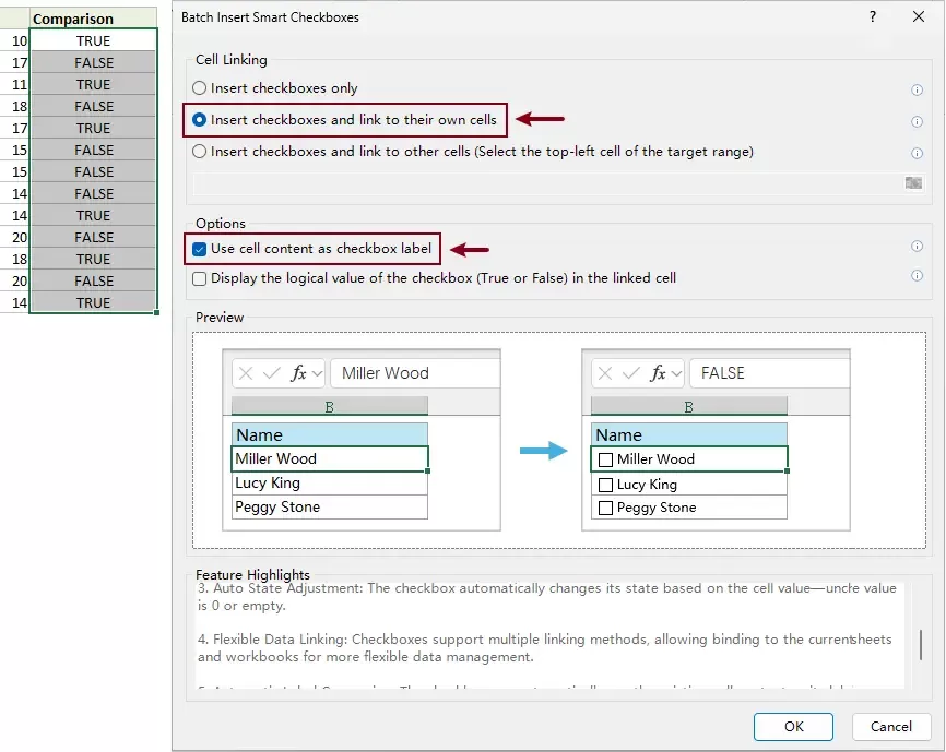 configure the dialog box