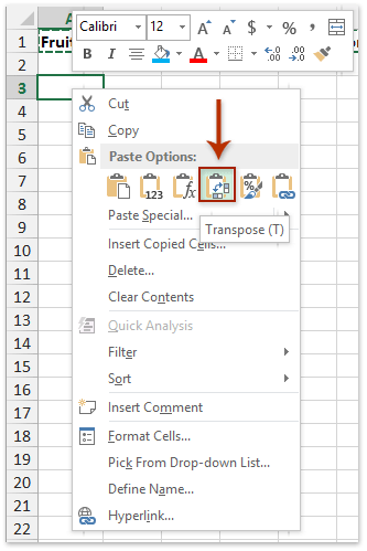 copy vertical data and paste it horizontally in excel