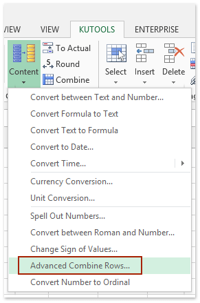 kutools excel advanced combine rows not working