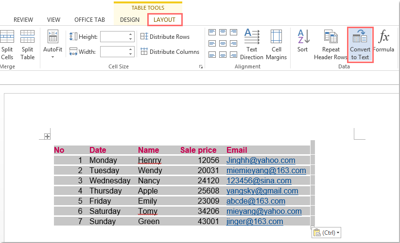 copy word table to excel keep formatting