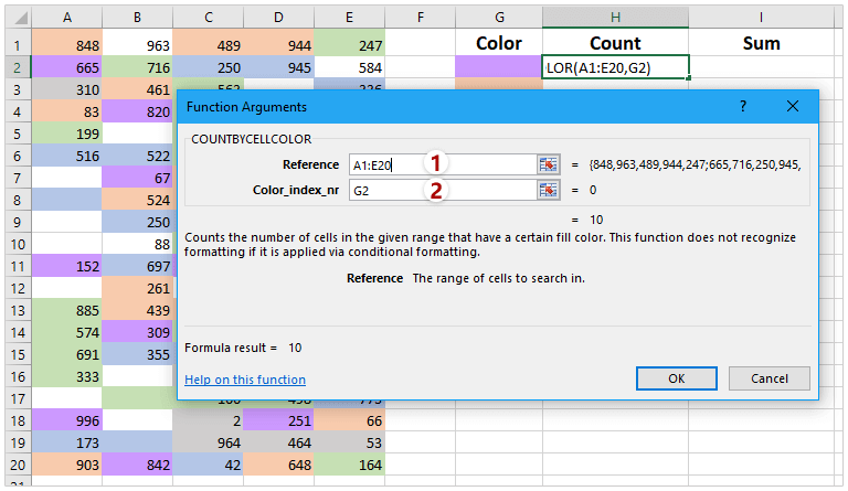 how can i count colored cells in excel for mac