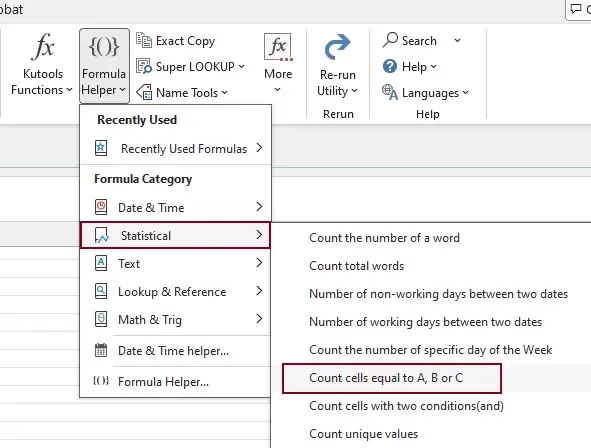 enable the count cells equal to a b or c feature
