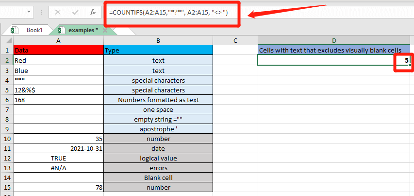 count cell with text 4