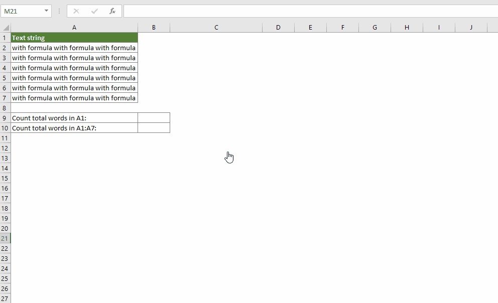 How To Count The Number Of Words In A Cell Or A Range Cells In Excel