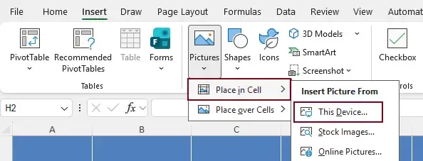 a screenshot showing how to open the insert picture dialog box