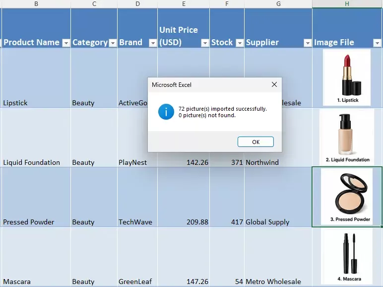 a screenshot showing all imported pictures