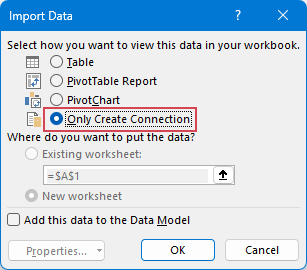 select Only Create Connection option