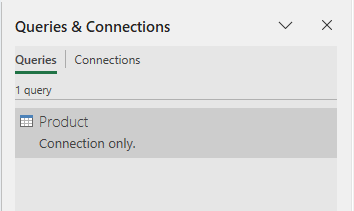Queries and Connections pane to show the first connection 