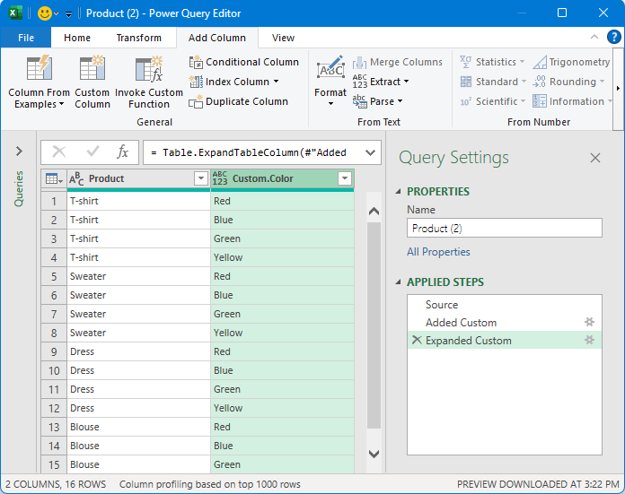 all combinations generated from the two tables