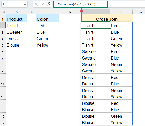 get the cross join with vba code