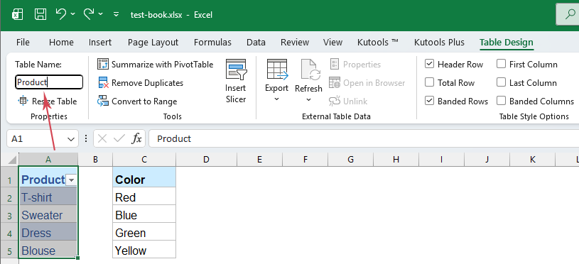 give a name for the table