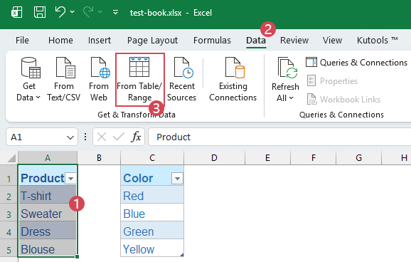 click Data > From Table/Range