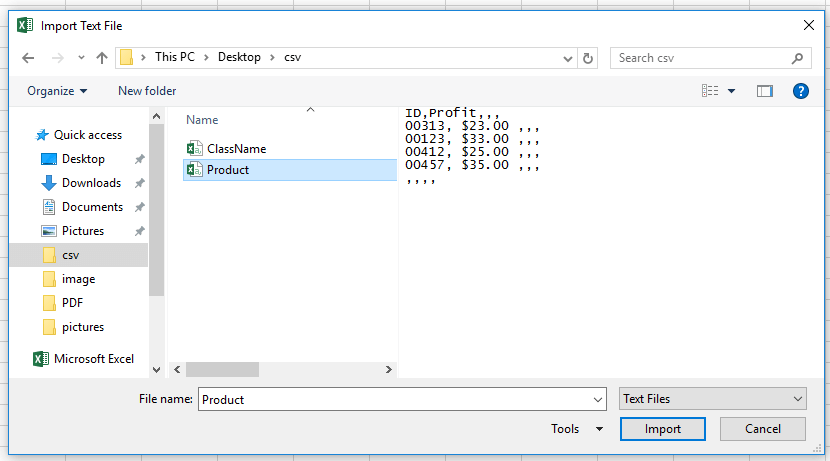 doc csv文件到excel 6中的列