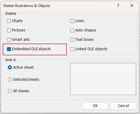 Delete Embedded OLE Objects in Excel