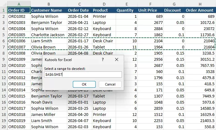 a screenshot of deselecting cells from selected ranges