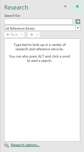 where is the research task pane in word 2016