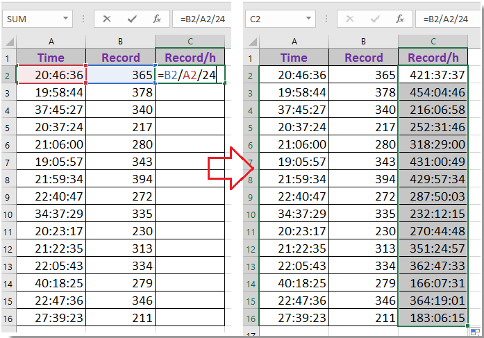 doc διαιρέστε το χρόνο με τον αριθμό 2