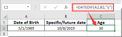 date excel age calculate specific future formula contains a2 note person birth