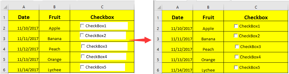 How to make the background color of checkbox transparent in Excel?