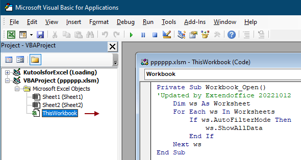 How To Clear Filters When Opening, Saving Or Closing Workbook In Excel?