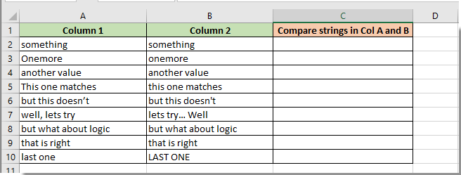 compare two columns in excel and return yes or no