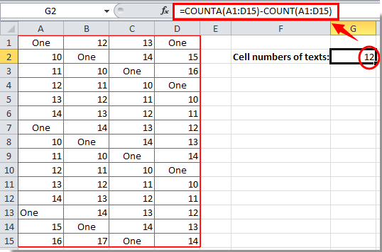 excel formula for number of cells with text