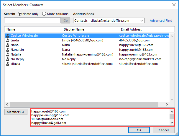 outlook add email to list