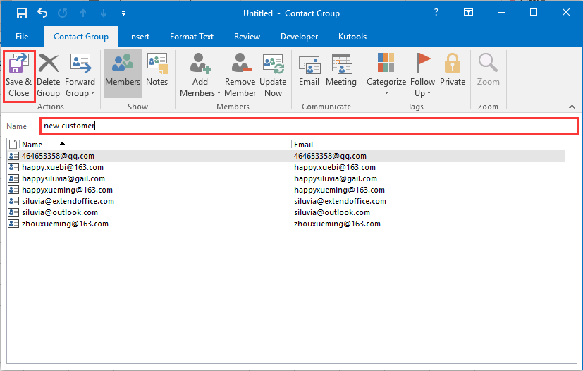 create outlook email group from excel list