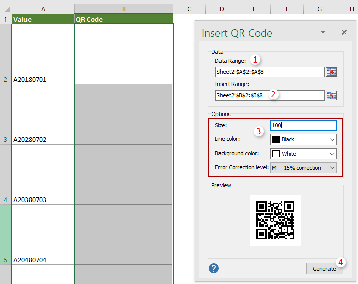 How to create qr code based on cell value in Excel?