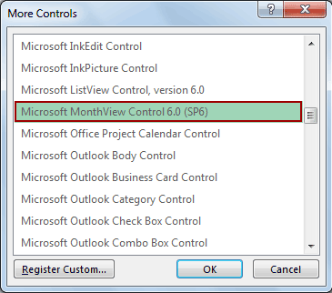 microsoft monthview control 6.0 excel 2007 missing