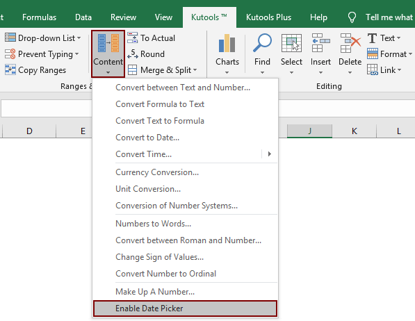 drop down calendar excel 2016