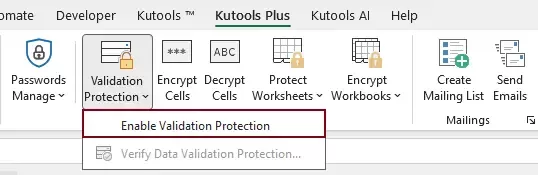 a screenshot of enabling the validation protection feature