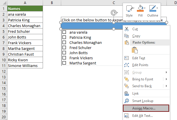 drop down table in excel for mac