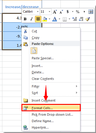 get red and green percentages in excel for mac