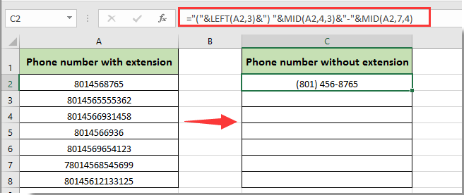 How to format phone number with extension in Excel?