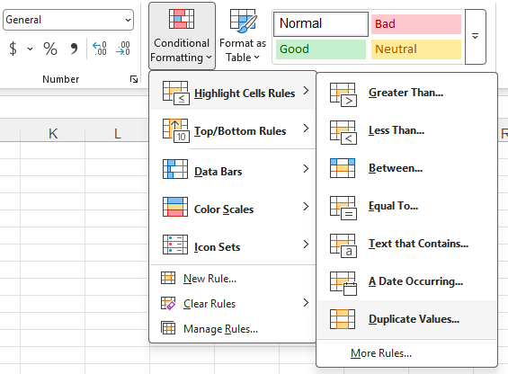 Conditional Formatting menu on the ribbon