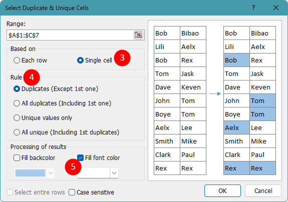 Select duplicate cells with Kutools for Excel