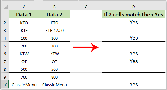 Excel Formula Two Cells Match Text