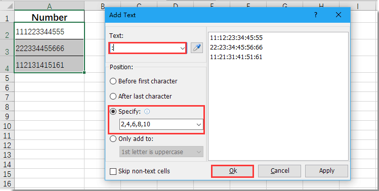 excel formula to place a colon for mac address