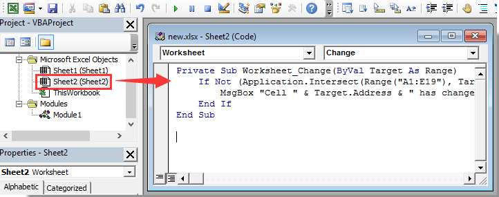 excel vba on change of cell value