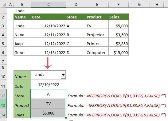 screenshot of displaying multiple columns in drop down list in Excel 9