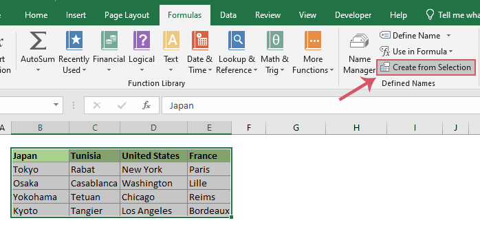 screenshot of making dependent drop down list in Excel 11