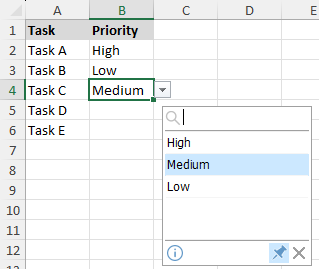 The drop-down list opens automatically when clicking a cell