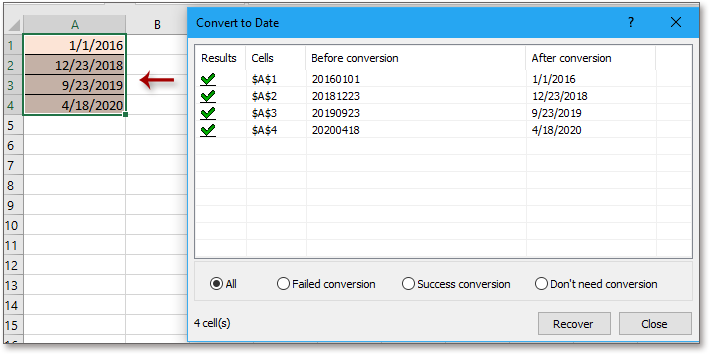 doc kutools แปลงเป็นวันที่ 2