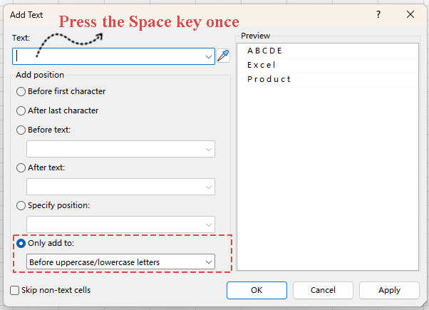 Case 1: Add spaces between letters