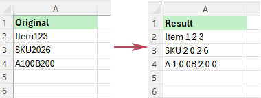 A space is added before each numeric character